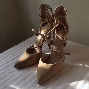 Lulu’s Marie Taupe Suede Lace-Up Heels